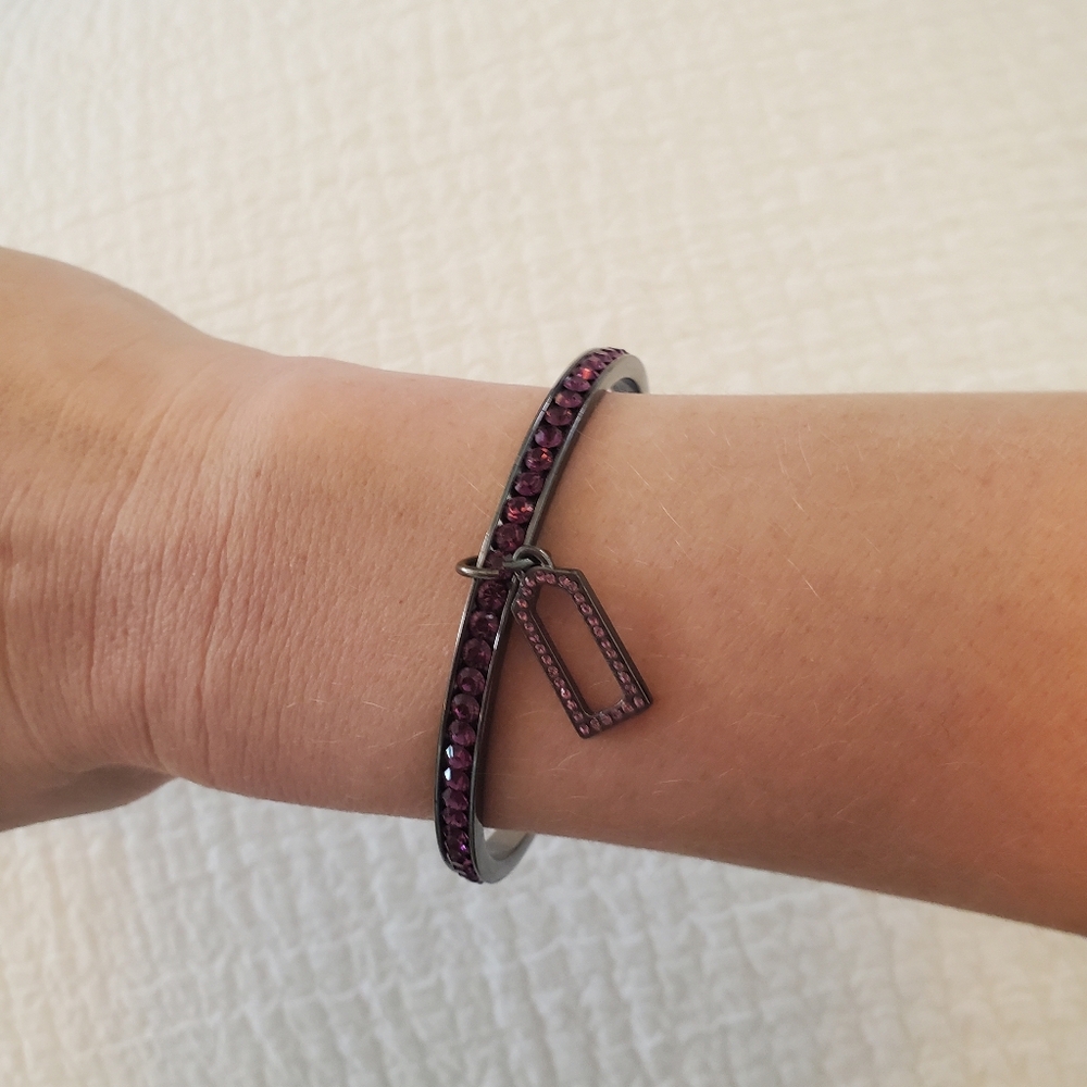 Vintage Coach Black and Purple Gem Bangle Bracelet With Charm
